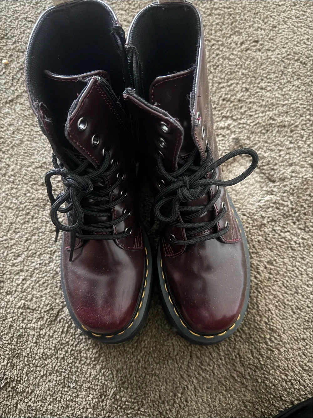 Dr. Martens Black and Burgundy Kids Lace-Up Ankle Boots